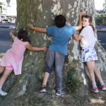a group of children climbing a tree